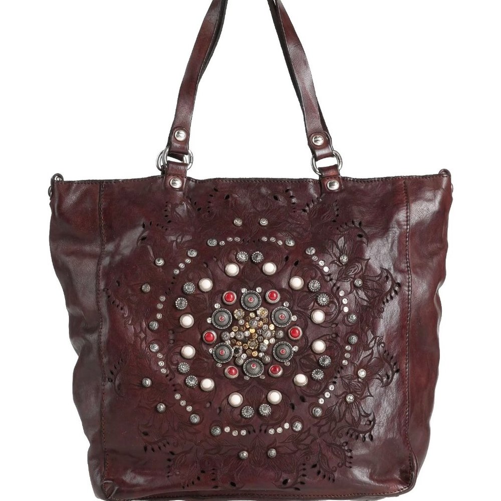 New Campomaggi XL Shopper Bag 2 Way Wear Siena Design Dk Brown